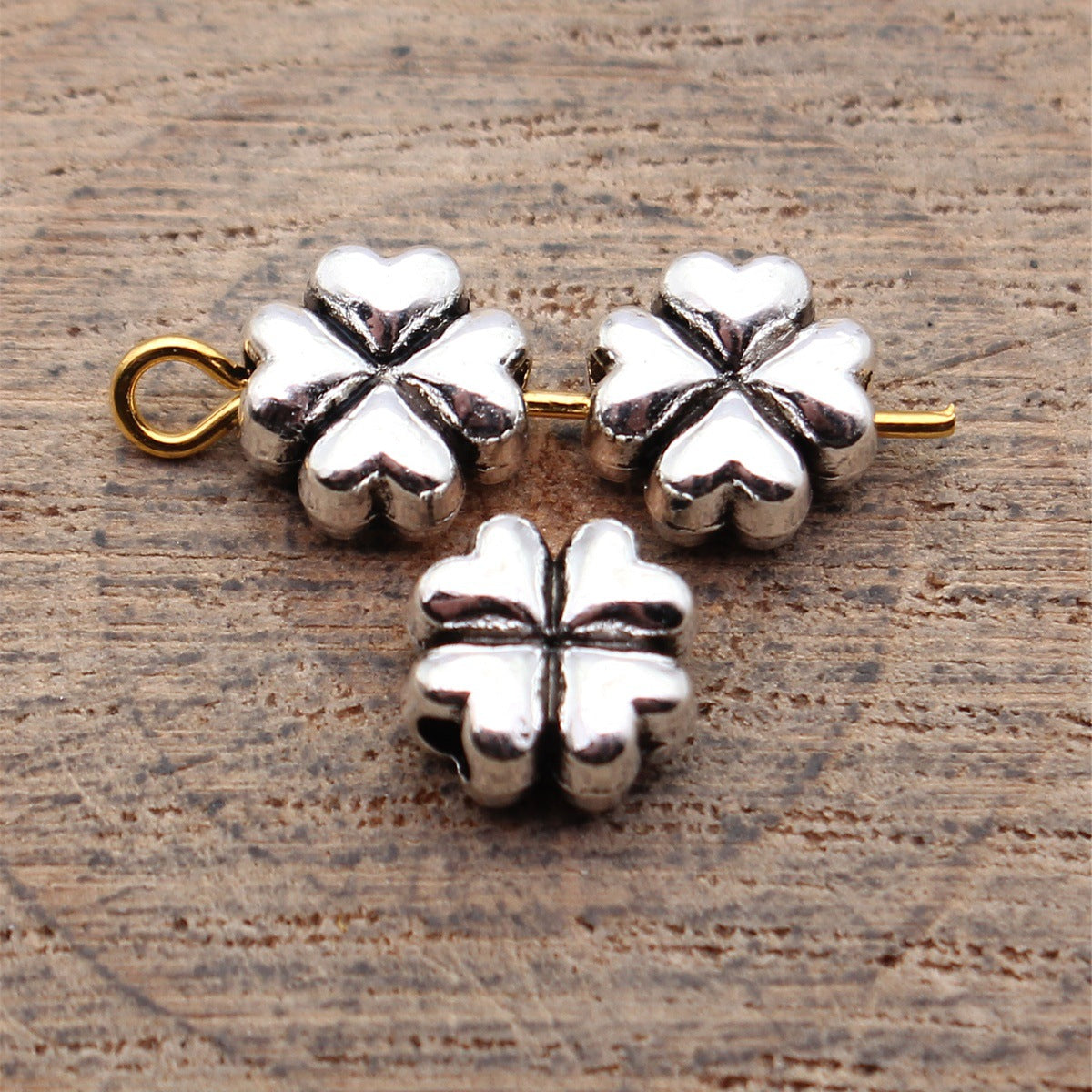 7.9x7.8x4mm 0.75g Multicolor Zinc Alloy Four Leaf Clover Loose Metal Beads for Bracelet Necklace DIY Jewelry