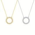 Small Round Clear Stone Open-Circle Necklace In Two Metal Tones view 2