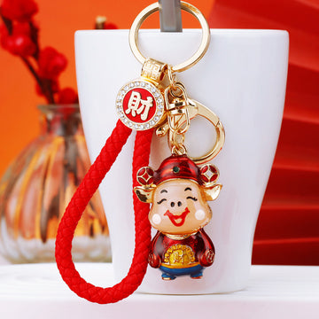 Fortune Pig Character Keychains with Braided and Bare Wrist Loops