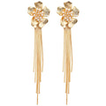 Floral Long Chain Tassel Stud Earrings in Silver and Gold Tones view 5