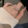 Gold Tone Square Clear Crystal Halo Ring With Textured Band view 6