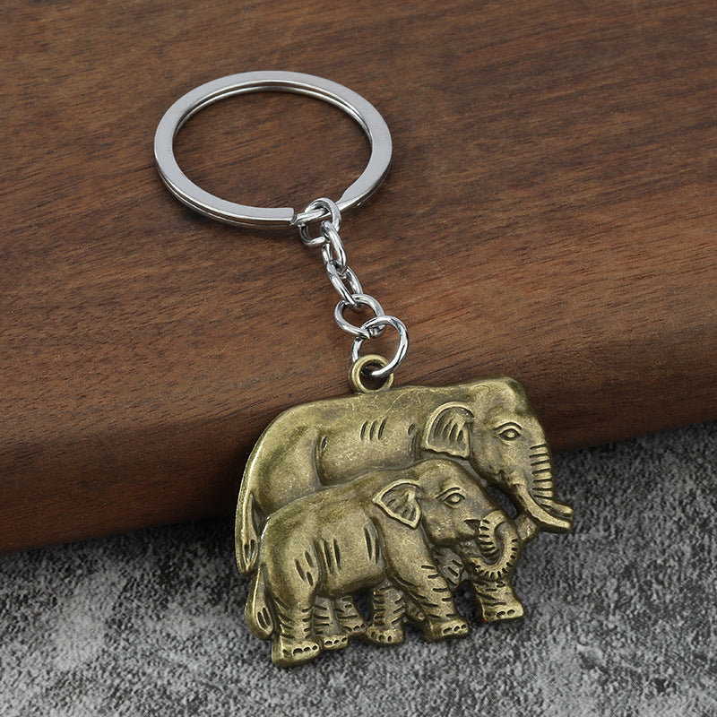 3D Elephant and Pixiu Alloy Metal Keychain Charm in Bronze Finish