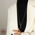 Gold And Steel Long Lariat Y Necklace Open Oval Links view 3