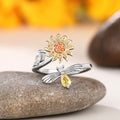 Two-Tone Bee and Sunflower Adjustable Open Ring CZ view 2