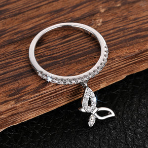 Butterfly Dangle Pavé Band Ring Gold Silver Black Tones