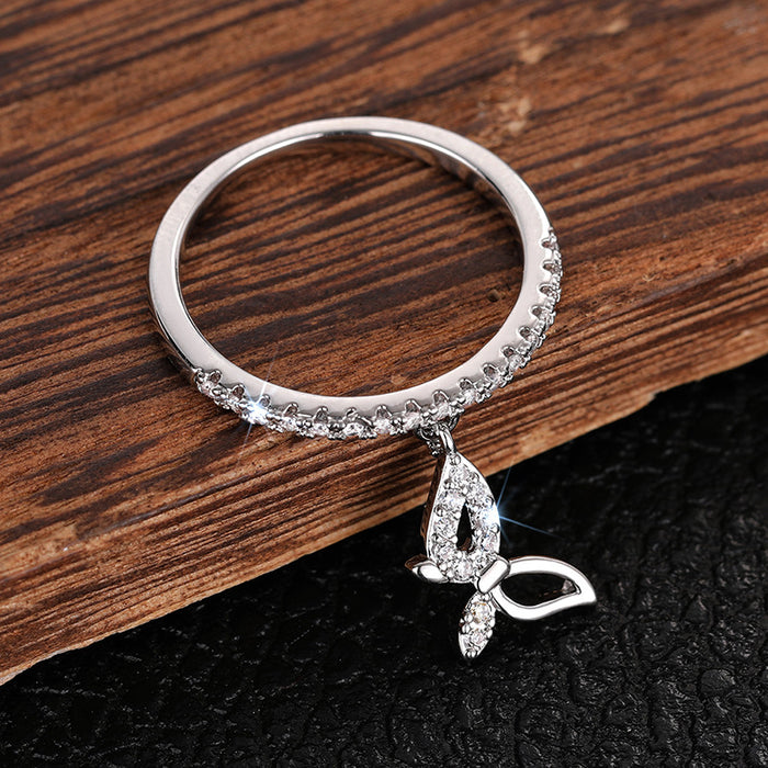 Butterfly Dangle Pavé Band Ring Gold Silver Black Tones