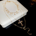 Layered Star and Cross Pendant Necklace Set with Polished Details view 6