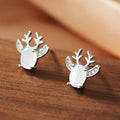 White Oval Reindeer Stud Earrings in Silver Tone Polished Metal Jewelry view 5