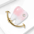 Pink Enamel Tooth Brooch with Crystal Accent and Gold Smile view 2
