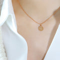 Good Luck Round Disc Pendant Necklace Gold Steel Rose Tone view 6