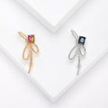 Rhinestone Bow Brooch Gold Multicolor or Silver Navy Stone view 1