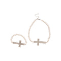 Silver Rhinestone Cross Pearl Necklace And Bracelet Set view 5