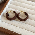 Brown Fabric Wrapped Chunky Hoop Earrings Jewelry Design view 6