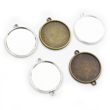 Double Sided Round Bezel Pendant Trays With One or Two Loops