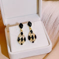 Black White Checker Drop Earrings Fabric Flower Eight Styles view 3