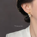 Gold-Tone Leaf White Pearl Grape Cluster Stud Earrings view 2