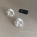 Silver Matte Folded Dimensional Flower Stud Earrings view 4