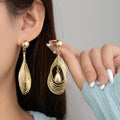 Layered Open Teardrop Gold Tone Long Stud Earrings view 6