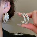 Triple Layer Curved Hoop Earrings in Gold Tone Statement Jewelry view 3