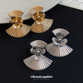 Pleated Fan Flower Stud Earrings in Gold Tone or Silver Tone view 2