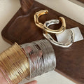 Gold Silver Wide Multiwire and Irregular Open Cuff Bangles view 2