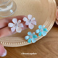 Pastel Five Petal Crystal Flower Stud Earrings with Decorative Details view 2