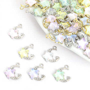 Opalescent Star and Moon Charms in Six Colors and Two Tones
