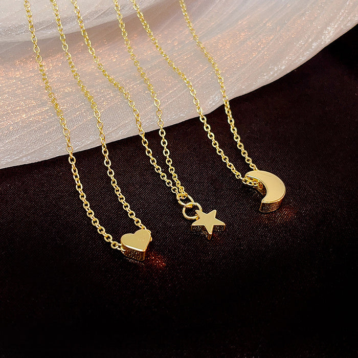 Gold Tone Heart Star Crescent Moon Pendant Chain Necklaces