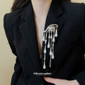 Silver Tone Eye Motif Pearl Teardrop Tassel Brooch Pin view 1