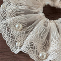 Cream Lace Pearl Scrunchie Oversized Elastic Hair Tie view 2