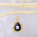 Gold Tone Ornate Teardrop Evil Eye Pendant Necklaces in Six Colors view 7