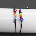 Adjustable Black Cord Rainbow Bead Evil Eye Bracelet Pair view 3