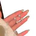 Silver Starburst Pearl Drop Stud Earrings Fashion Jewelry view 5