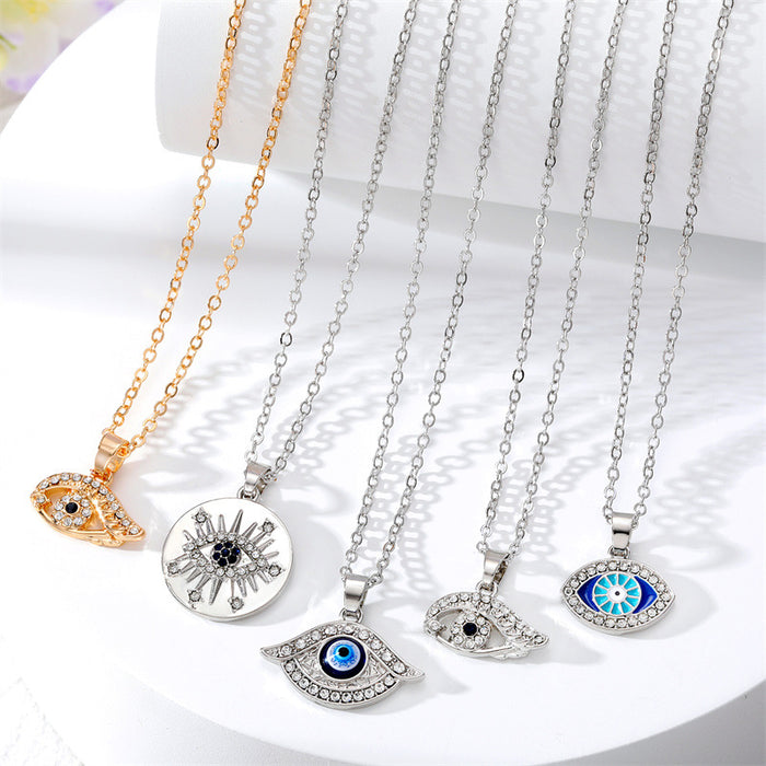 Gold and Silver Tone Crystal Geometric Eye Pendant Necklaces