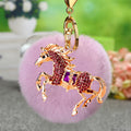 Crystal Coin Horse Keychains with Faux Fur Pompoms and Plain Options view 4