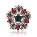 Baroque Copper Tone Red Green Crystal Floral Brooch Pin view 5