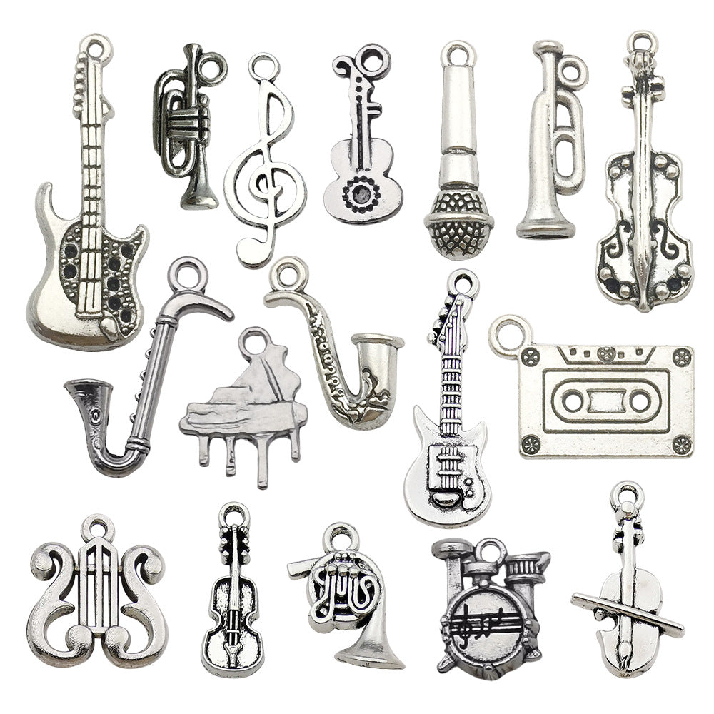 Antique Silver Zinc Alloy Saxophone Violin Music Note Charm Pendant for DIY Jewelry Making