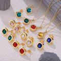 Gold Copper Cushion Zircon Stud Earrings Pendant Necklace Set view 4