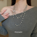Silver Gray Pearl Multi-Strand Necklace Rhinestone Stars view 3
