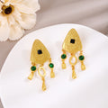 Gold Triangle Black Center Red and Green Dangle Earrings view 7