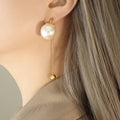 Gold Faux Pearl Stud Earrings Chain Tassel Ball Charm view 1