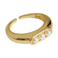 Gold Open Adjustable Three Pearl Face Band Ring Metal view 5