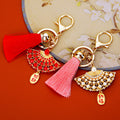 Chinese Enamel and Pearl Fan Tassel Keychains in Four Distinct Styles view 3