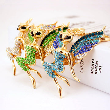 Rhinestone Winged Fairy Keychain With Split Ring And Lobster Clasp