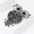 Antique Silver Openwork Owl Brooch Blue Multicolor Rhinestones view 3