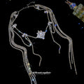 Silver Tone Layered Chain Necklace with Crystal Tassel Drops view 2