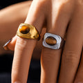 Oval Tiger Eye Signet Ring Gold Or Steel Tone Size 7 view 4