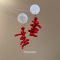 Red Coral Branch and Blue Bow Mismatched Stud Earrings view 4