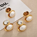 Glass Crystal Pearl Oval Stud Earrings for Women in 2 Pictured Styles view 2