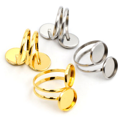Double bezel ring blanks showing assorted shapes and finishes
